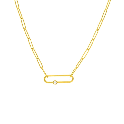 14K Yellow Gold Paper Clip and Diamond Necklace