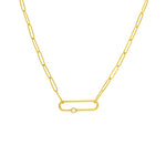 14K Yellow Gold Paper Clip and Diamond Necklace