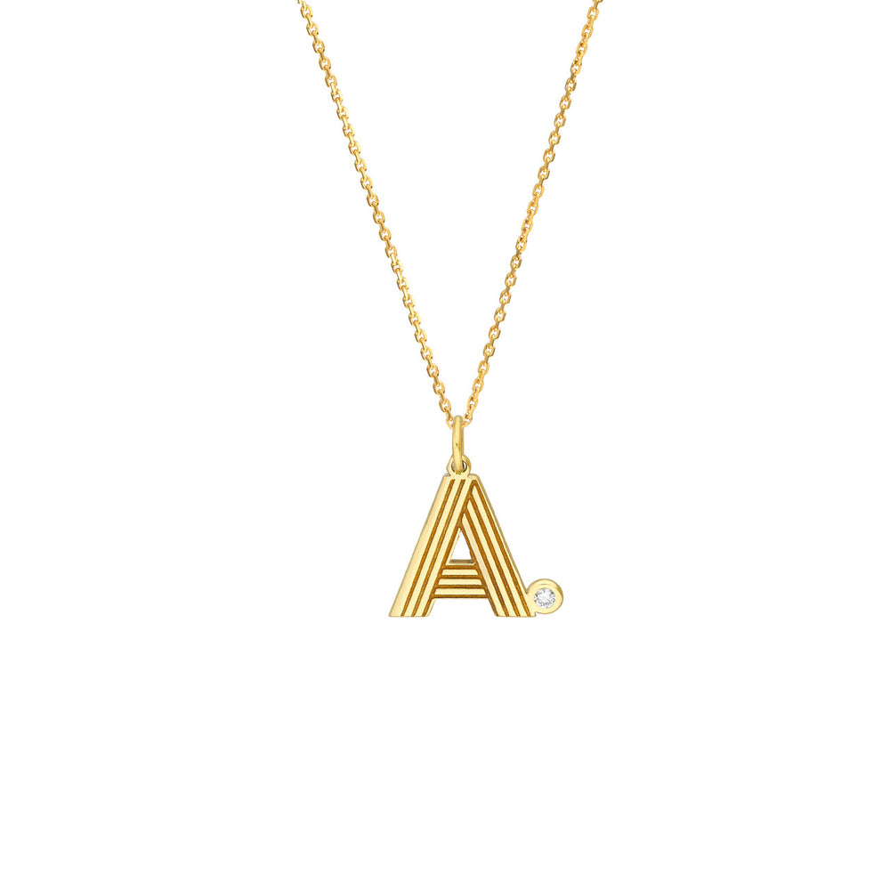 14K Yellow Gold Block Lined Diamond Initial Necklace