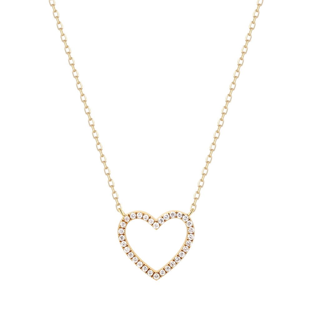 14K Yellow Gold Diamond Open Heart Necklace