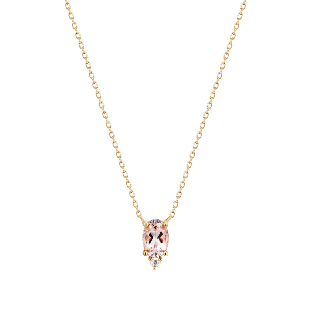 14K Yellow Gold Morganite and Diamond Necklace