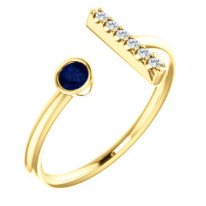 14K Gold Diamond Bar and Blue Sapphire Ring