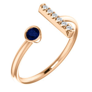 14K Gold Diamond Bar and Blue Sapphire Ring