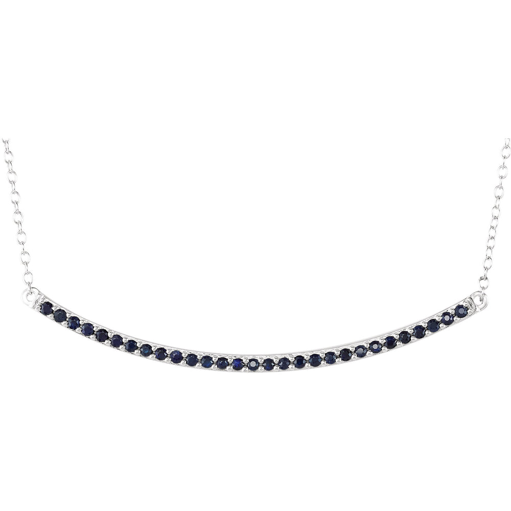 14K White Gold Curved Blue Sapphire Bar Necklace