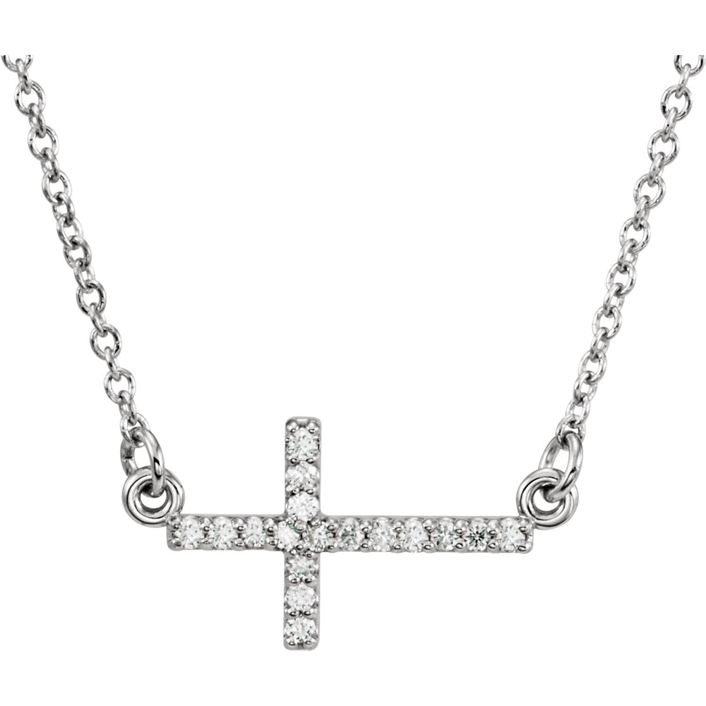 14K Gold Horizontal Diamond Cross Necklace
