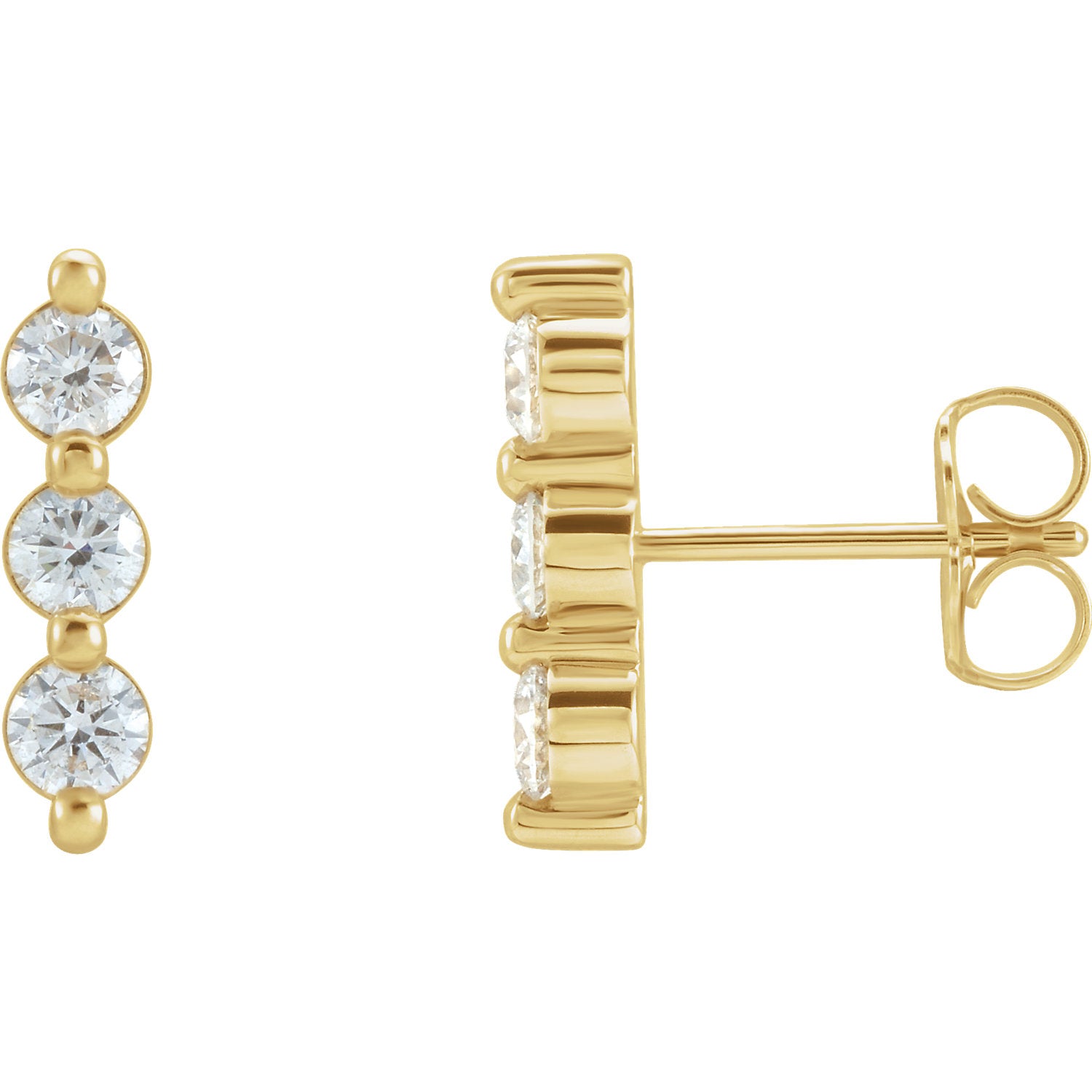 3 Stone Diamond Earrings, 14K Gold 0.24 Ct Diamond Earrings