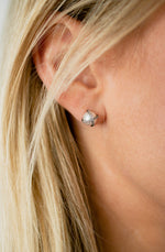 14K Black Rhodium Pearl and Diamond Earrings